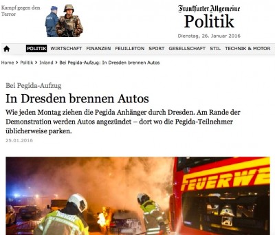 "In Dresden brennen Autos" (Screenshot: FAZ)